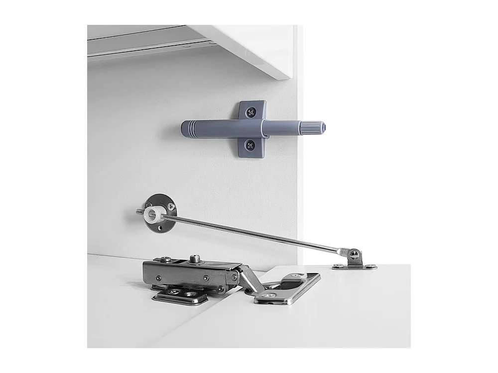 Meuble TV bas armoire blanche brillante pieds noirs portes tiroirs simples