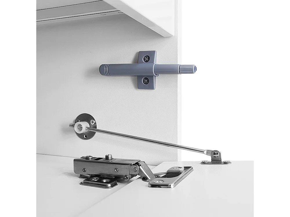 Meuble TV bas armoire blanche brillante pieds noirs portes tiroirs simples