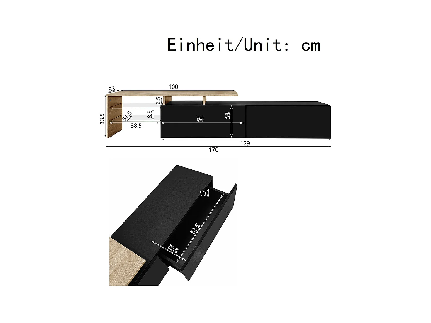 Meuble TV design moderne élégant rangement pratique noir brillant bois étagères verre éclairage LED