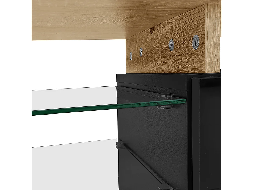 Meuble TV design moderne élégant rangement pratique noir brillant bois étagères verre éclairage LED