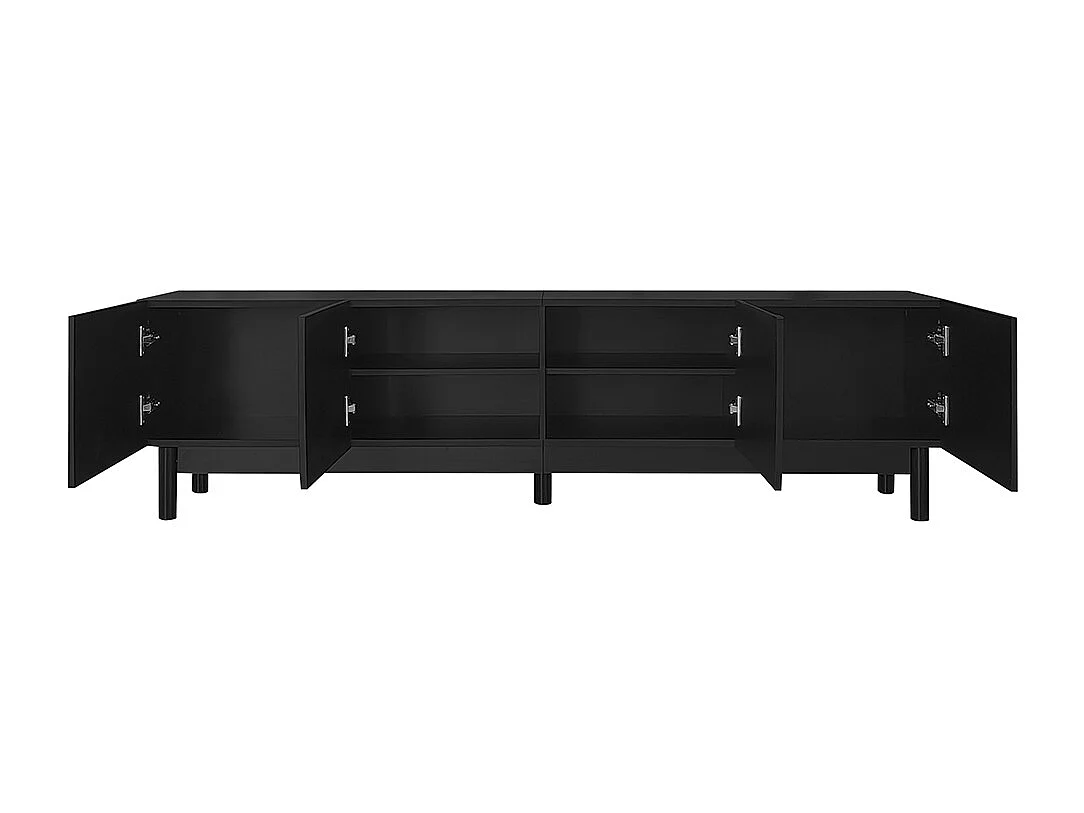 Meuble bas TV portes incurvées étagères support TV pieds stabilisateurs