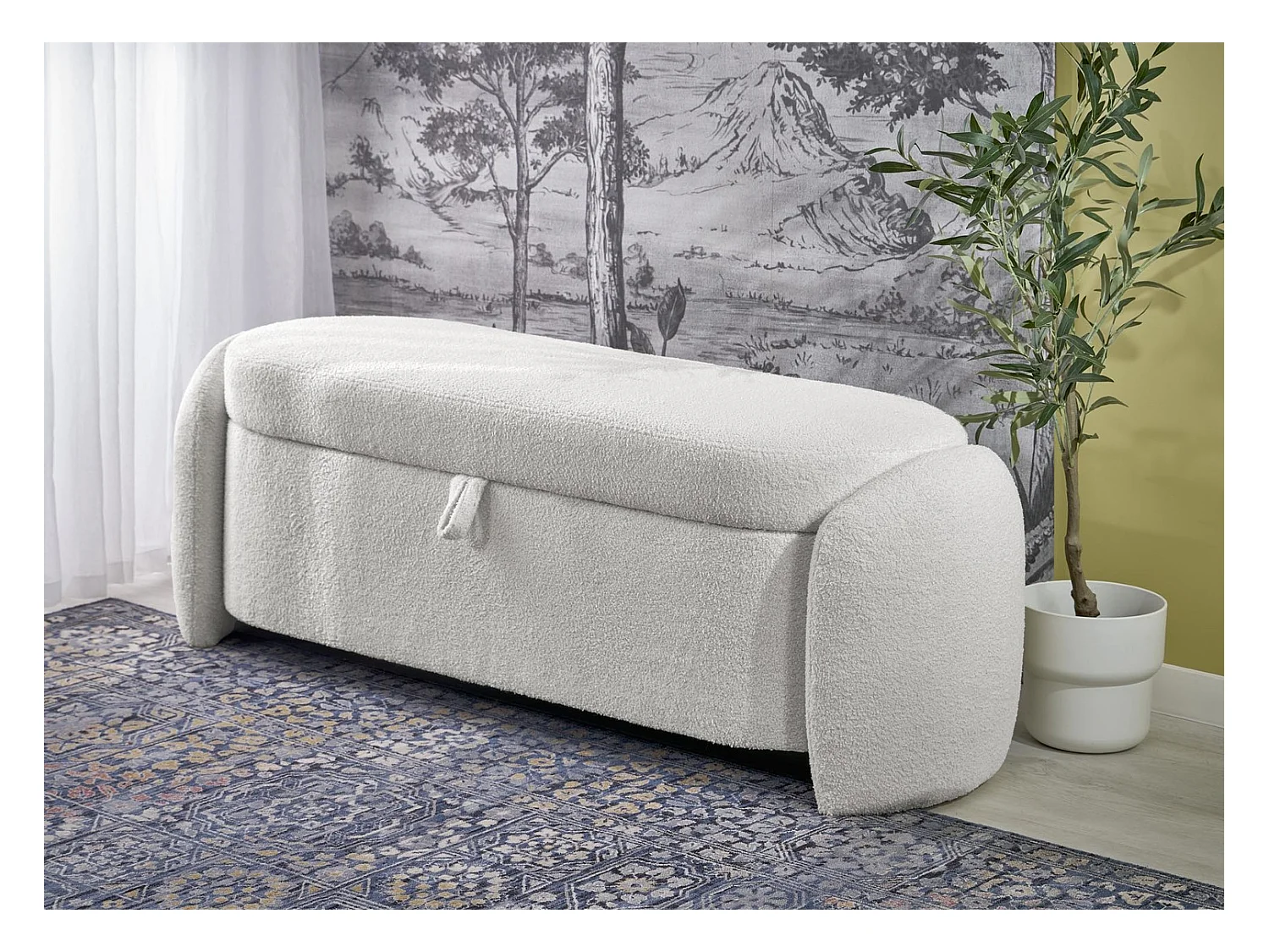 Panca Ficaria/rivestimento in tessuto-Bouclé/cassetta per banca/Beige