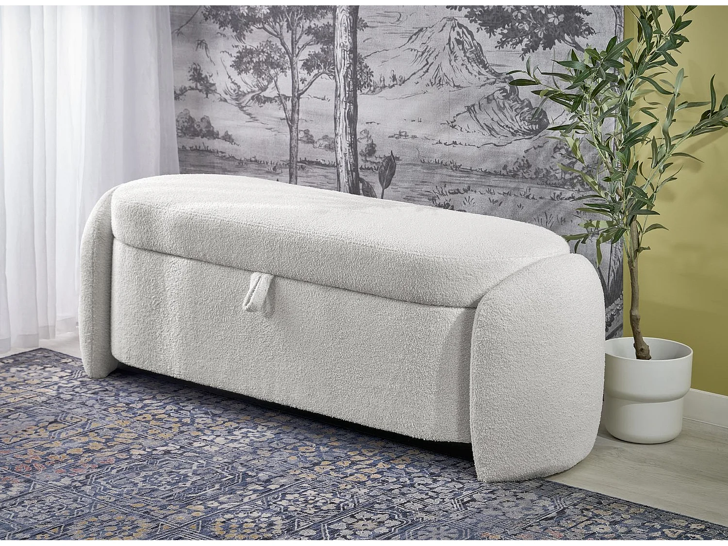 Panca Ficaria/rivestimento in tessuto-Bouclé/cassetta per banca/Beige