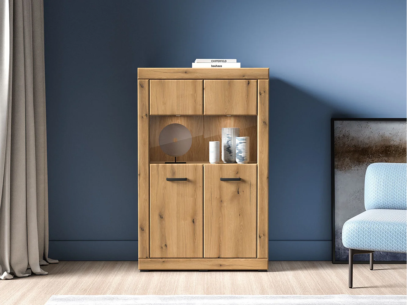 VITRINE Dora Evoke Eiche 92 / 40 / 144 cm