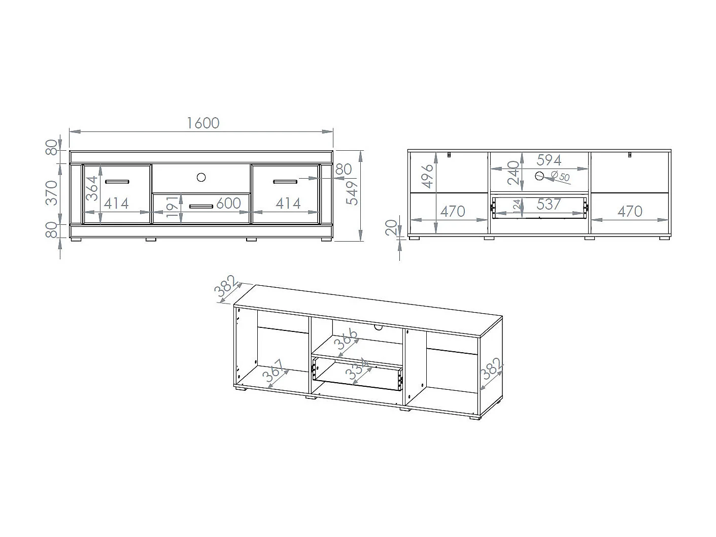 LOWBOARD Dora Evoke Eiche 160 / 40 / 55 cm