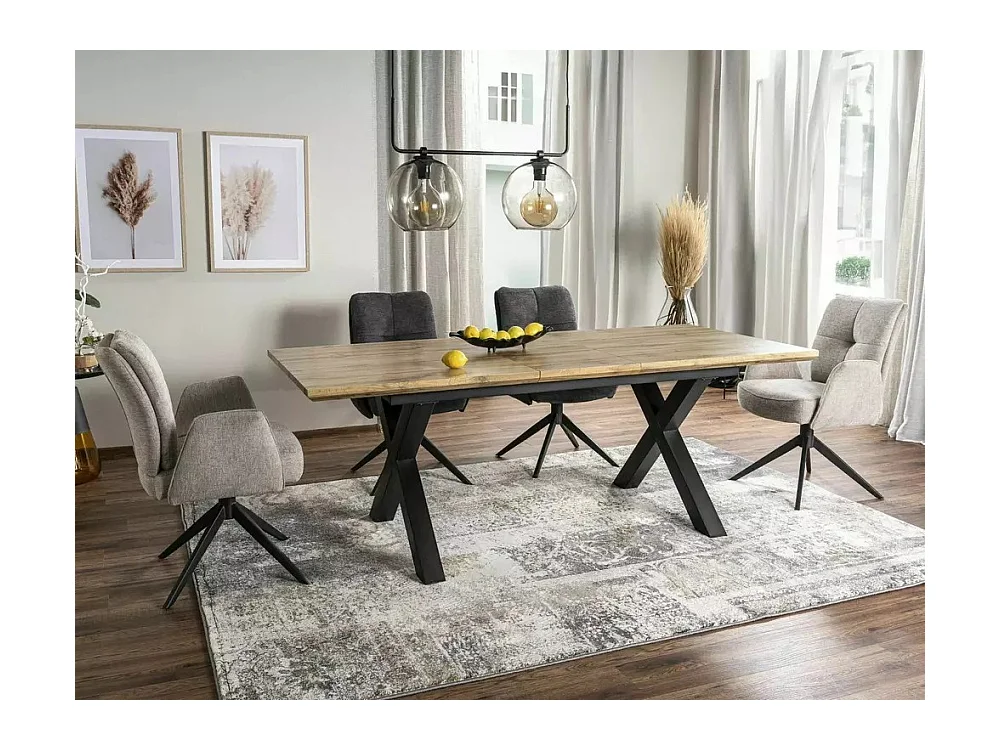 Tavolo da pranzo Xaviero/MDF+impiallacciatura/metallo/allungabile/marrone