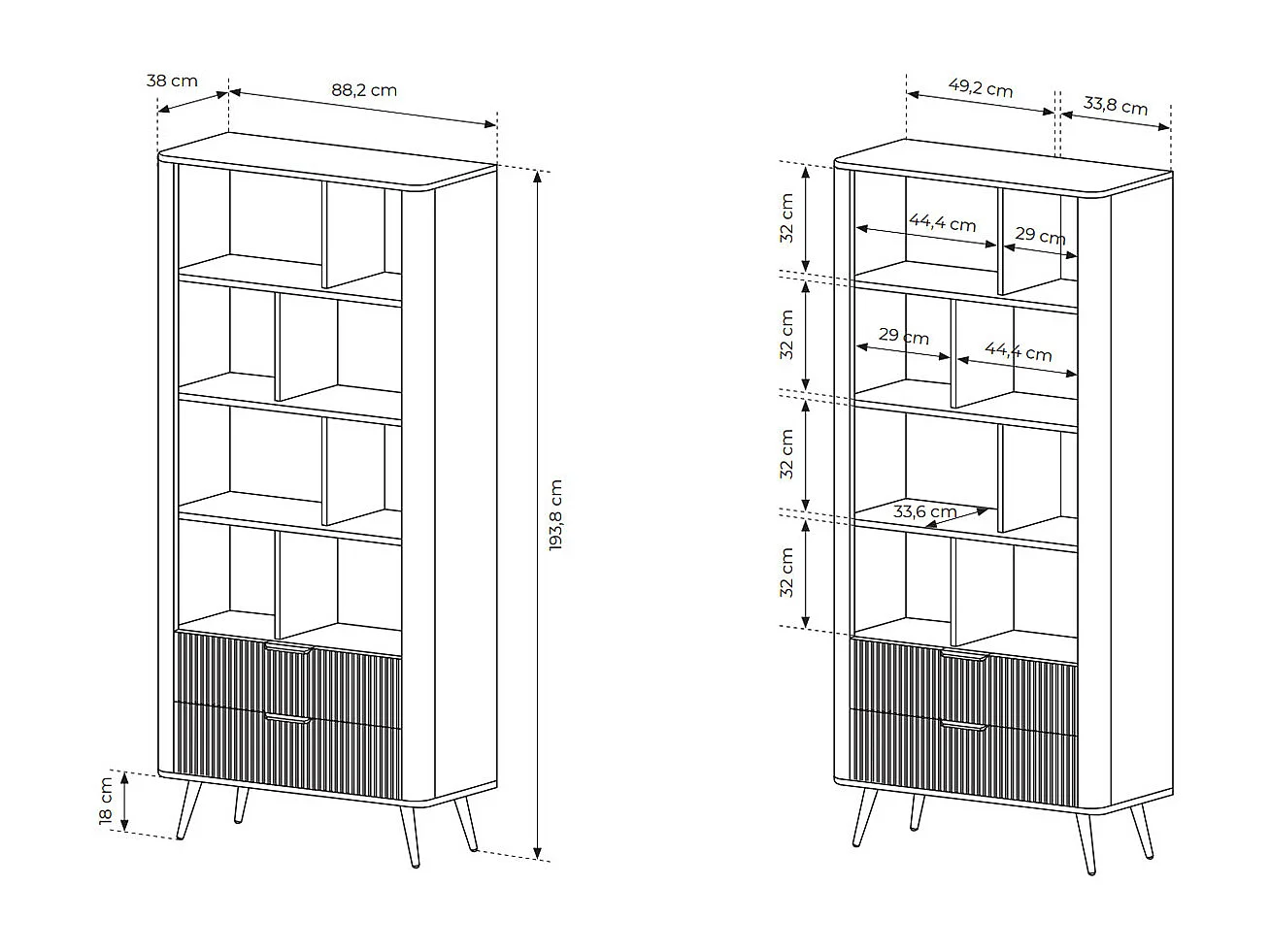 STANDREGAL A Lante schwarz 88 / 38 / 194cm