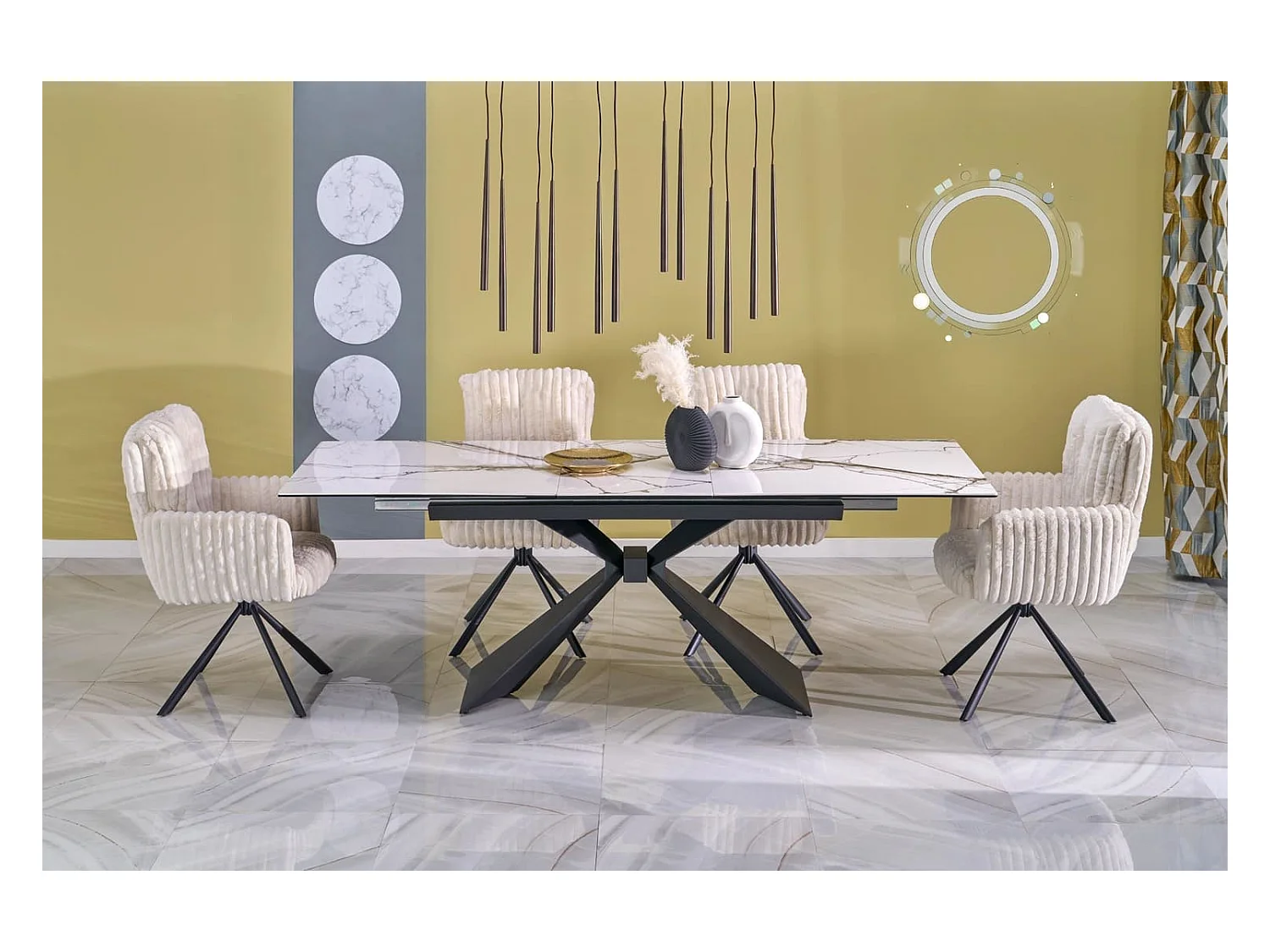 Table à manger Luciano/céramique et métal/blanc et noir