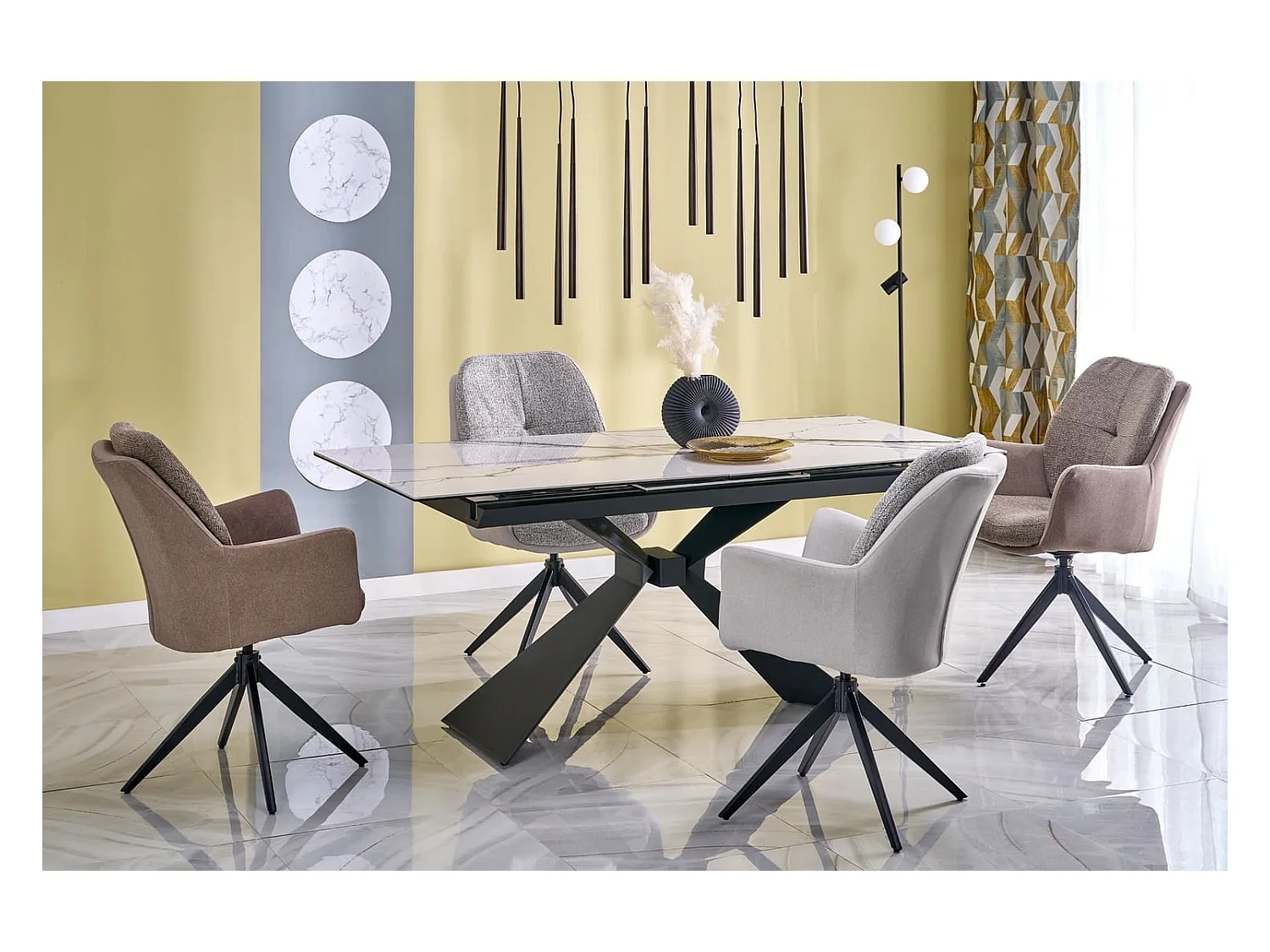 Table à manger Luciano/céramique et métal/blanc et noir