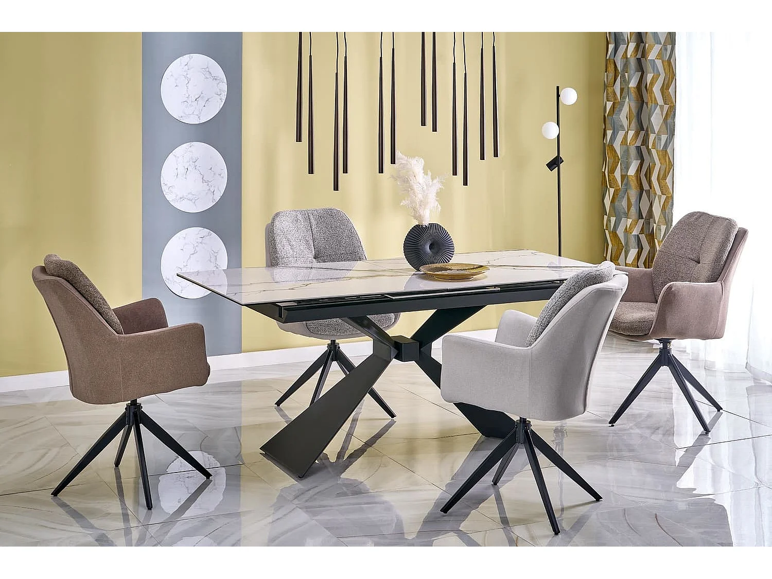 Tavolo da pranzo Luciano/ceramica e metallo/bianco e nero