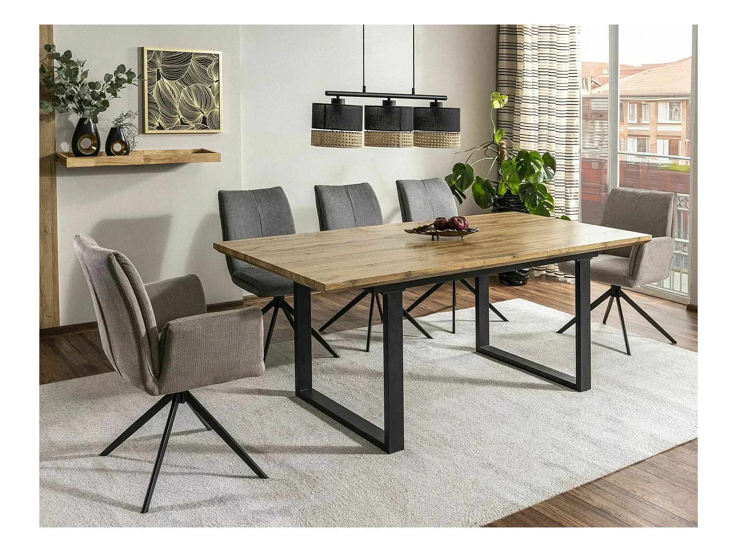 Tavolo da pranzo Umberto/MDF+impiallacciatura/metallo/allungabile/marrone