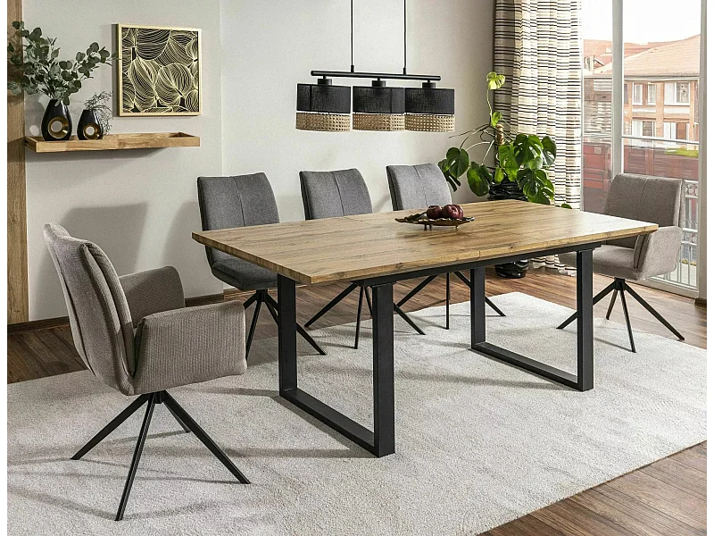 Tavolo da pranzo Umberto/MDF+impiallacciatura/metallo/allungabile/marrone