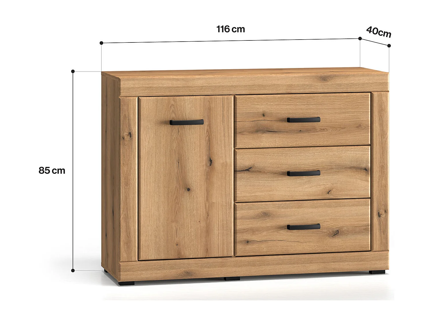 KOMMODE Dora Evoke Eiche 116 / 40 / 85 cm