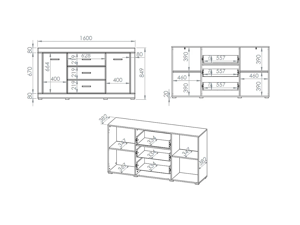KOMMODE Dora Evoke Eiche 160 / 40 / 85 cm