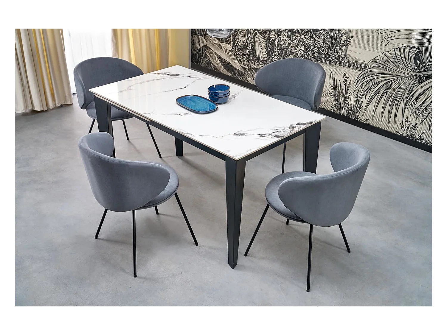 Tavolo da pranzo Felix (81x141-201)/Sinterizzato/Estensibile/Bianco/Nero