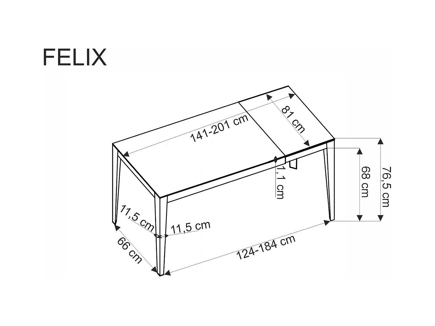 Tavolo da pranzo Felix (81x141-201)/Sinterizzato/Estensibile/Bianco/Nero