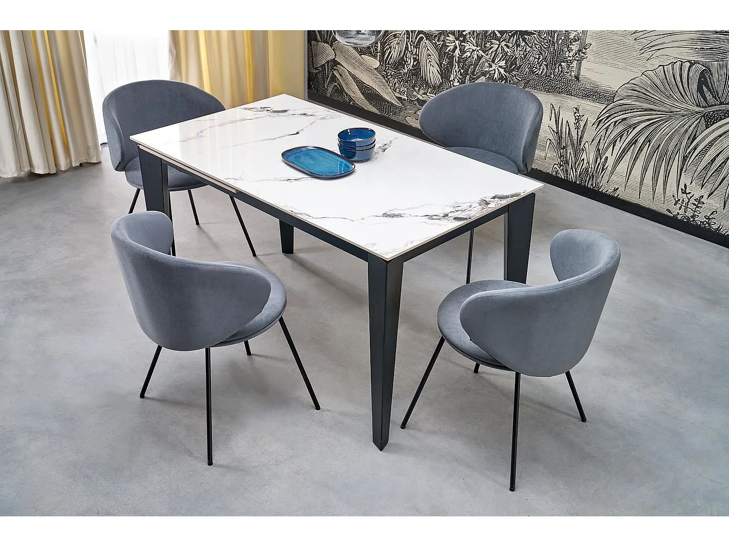 Tavolo da pranzo Felix (81x141-201)/Sinterizzato/Estensibile/Bianco/Nero