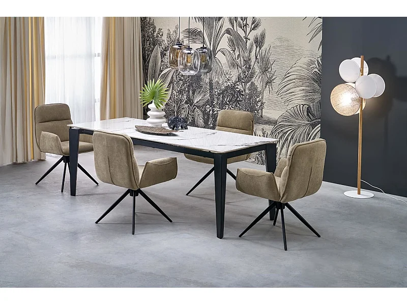 Tavolo da pranzo Felix (81x141-201)/Sinterizzato/Estensibile/Bianco/Nero