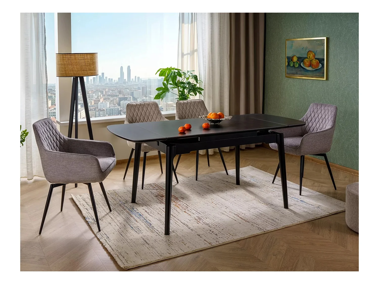 Table à manger Sento/Extensible/Céramique/Bois/Noir