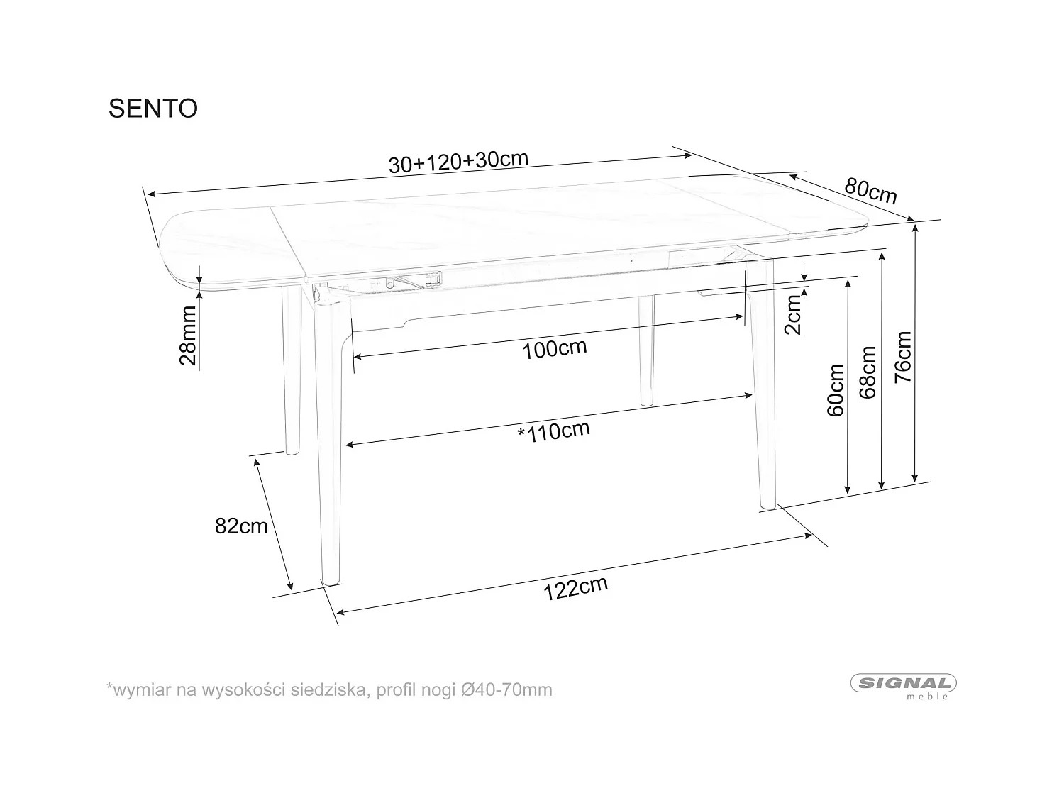 Table à manger Sento/Extensible/Céramique/Bois/Noir