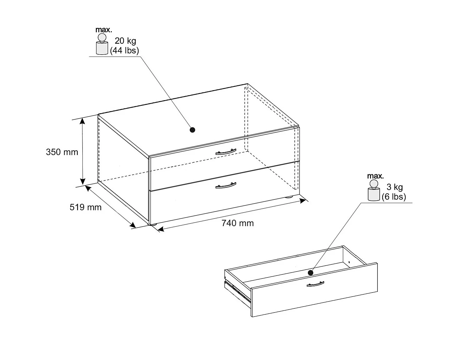 KLEIDERSCHRANKUNTERSATZ Basic Eiche Sonoma 74 / 52 / 35 cm