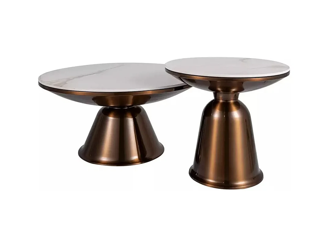 Couchtisch Set Vera/Keramik/Metall/Weiss&Kupferbraun