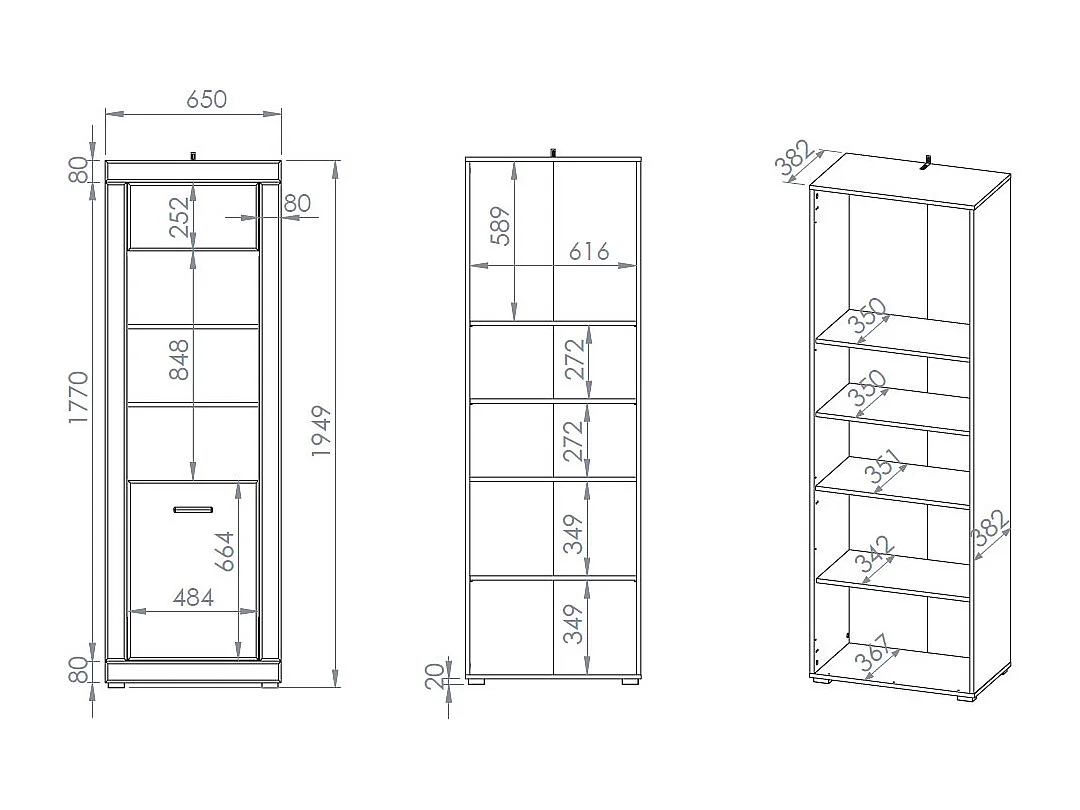 VITRINE Dora Evoke Eiche 65 / 40 / 195 cm