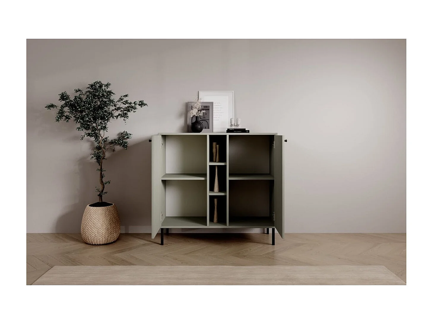 Credenza Tuli Combo/ante girevoli/piano del mobile/Verde