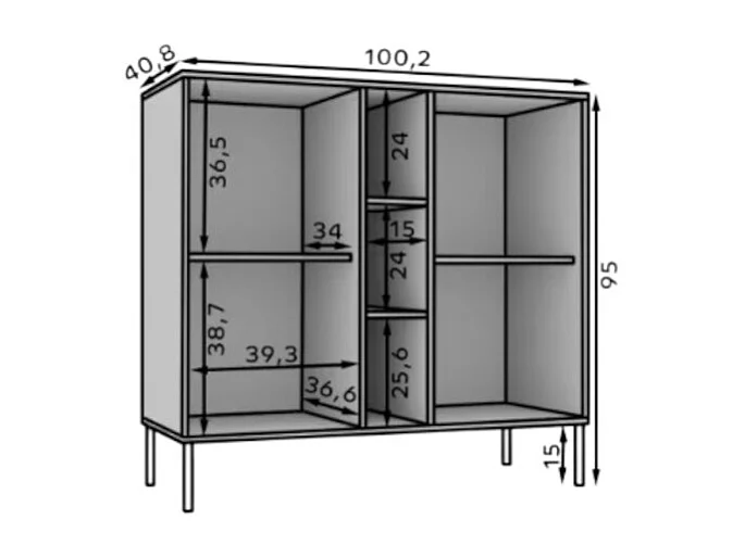 Credenza Tuli Combo/ante girevoli/piano del mobile/Verde