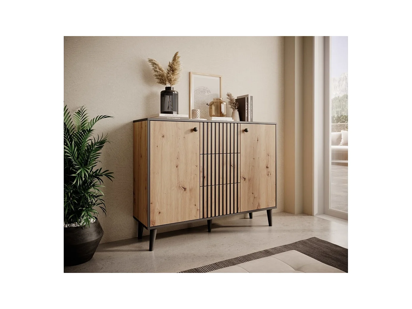 Credenza Dafi/cassetti/ante girevoli/piano del mobile/Artisan