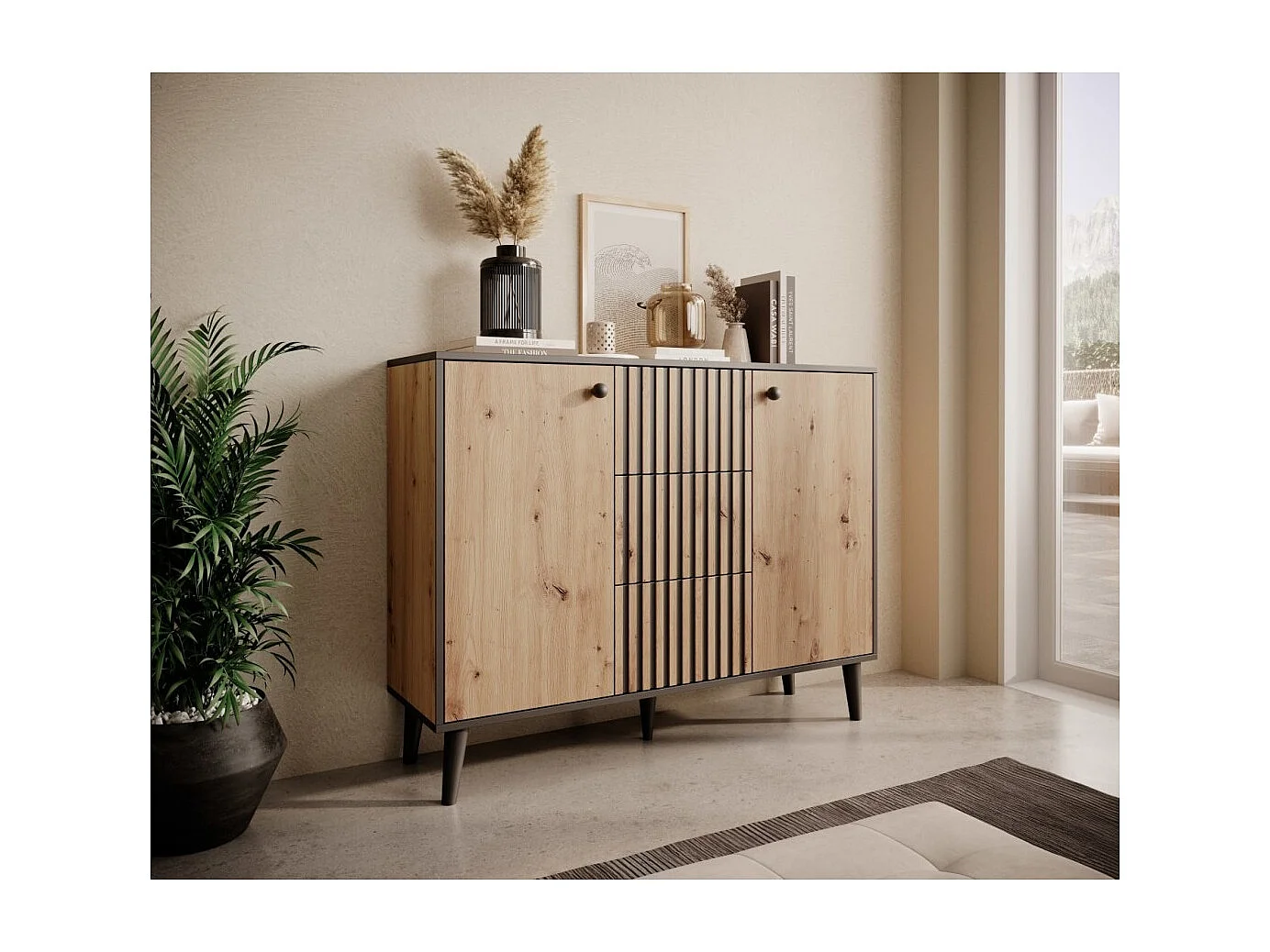 Credenza Dafi/cassetti/ante girevoli/piano del mobile/Artisan