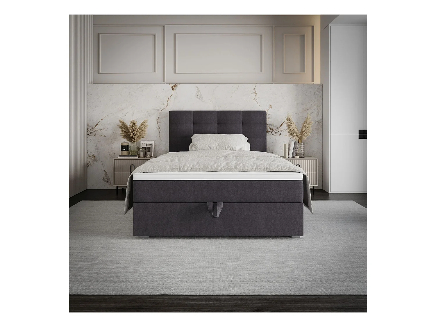 BEDANTE Lit boxspring FADO 2 80x200 Cosmic 97 Gris Lit Coffre Lit simple Lit d’hôtel