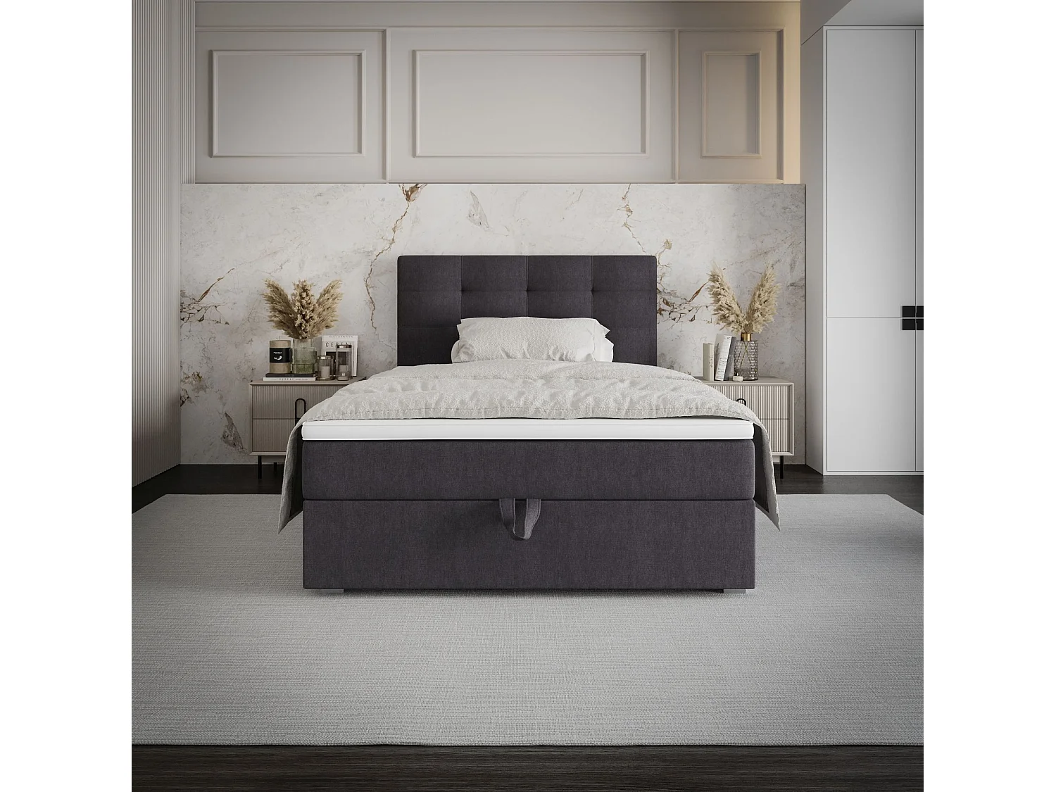 BEDANTE Lit boxspring FADO 2 80x200 Cosmic 97 Gris Lit Coffre Lit simple Lit d’hôtel