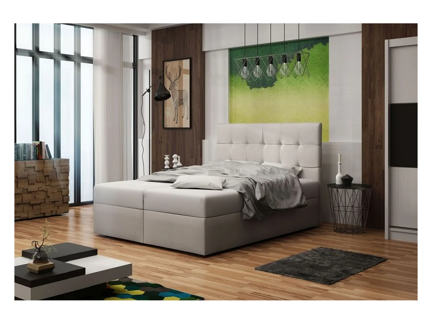 BEDANTE Lit boxspring DUO 2 140x200 Cosmic 10 Beige Lit Coffre Lit double Lit d'hôtel Surmatelas Matelas Chambre Rangement