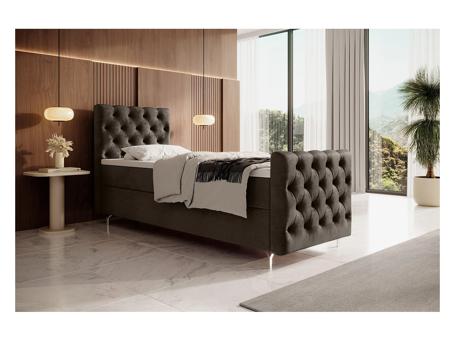 BEDANTE boxspringbed CHESTER PLUS 80x200 bruin met matras H3 en topper bed met opbergruimte, eenpersoonsbed, hotelbed, slaapkamer, met opslag