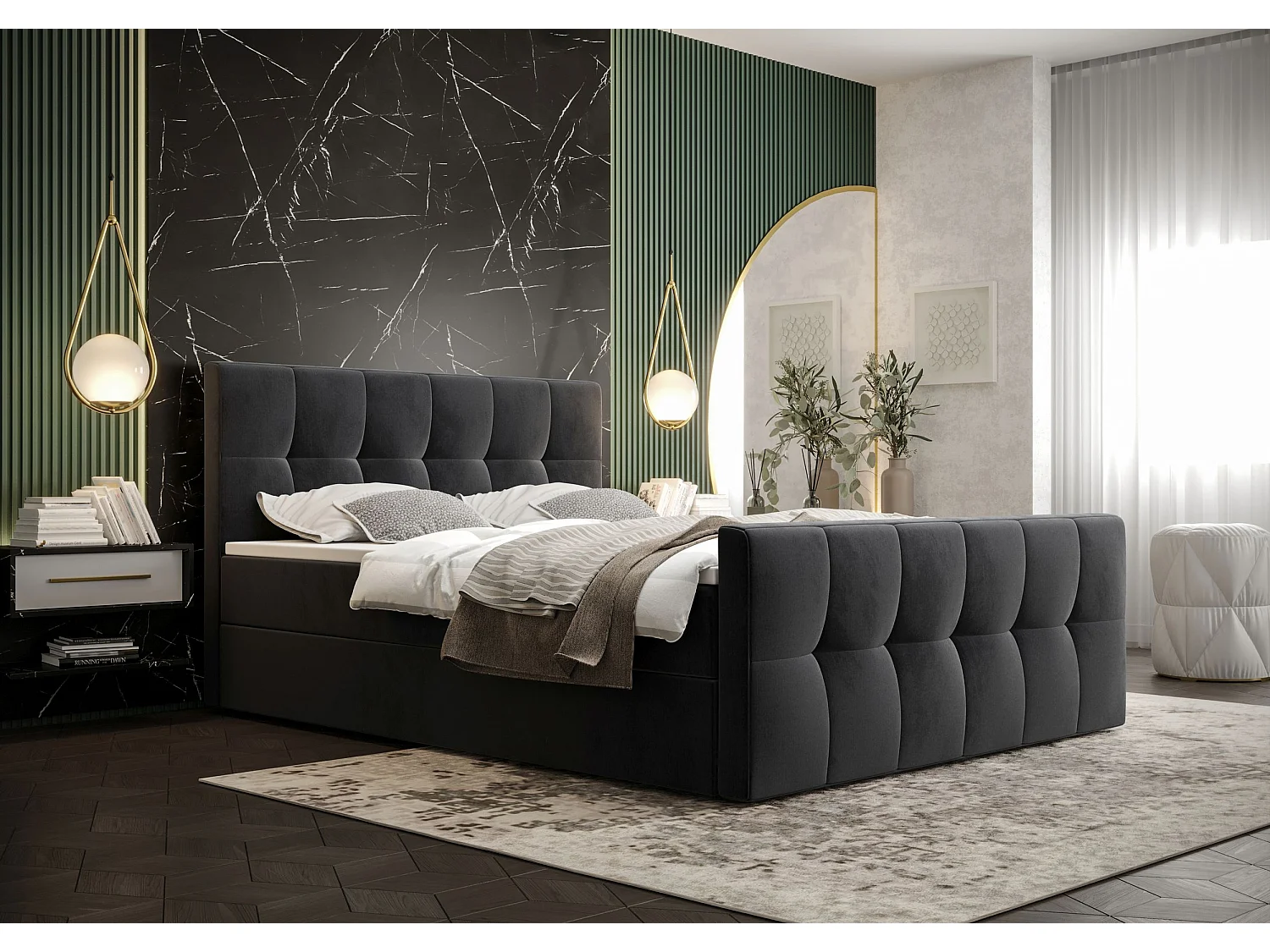 BEDANTE Boxspringbett MANHATTAN 180x200 Monolith 97 Dunkelgrau Bett Bettkasten Ehebett Hotelbett Topper Matratze Schlafzimmer Stauraum