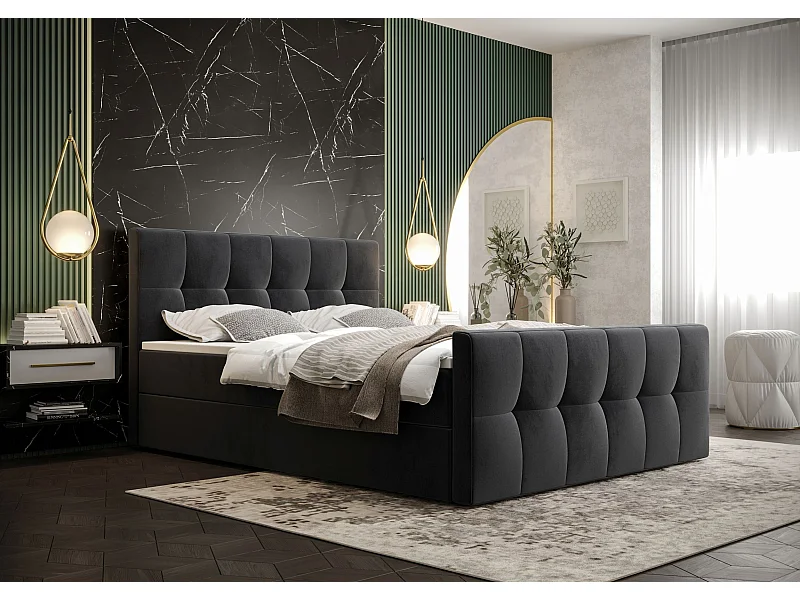 BEDANTE Boxspringbett MANHATTAN 180x200 Monolith 97 Dunkelgrau Bett Bettkasten Ehebett Hotelbett Topper Matratze Schlafzimmer Stauraum
