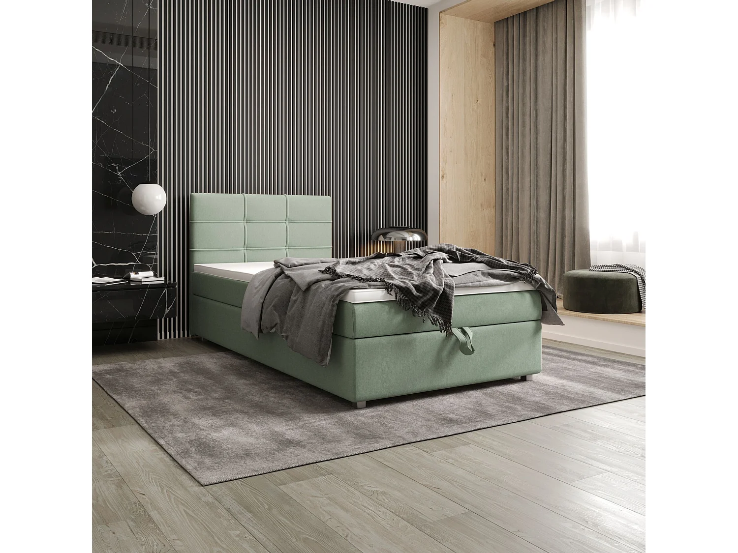 BEDANTE Lit boxspring FADO 1 80x200 Cosmic 16 Vert clair Lit Coffre Lit simple Lit d’hôtel