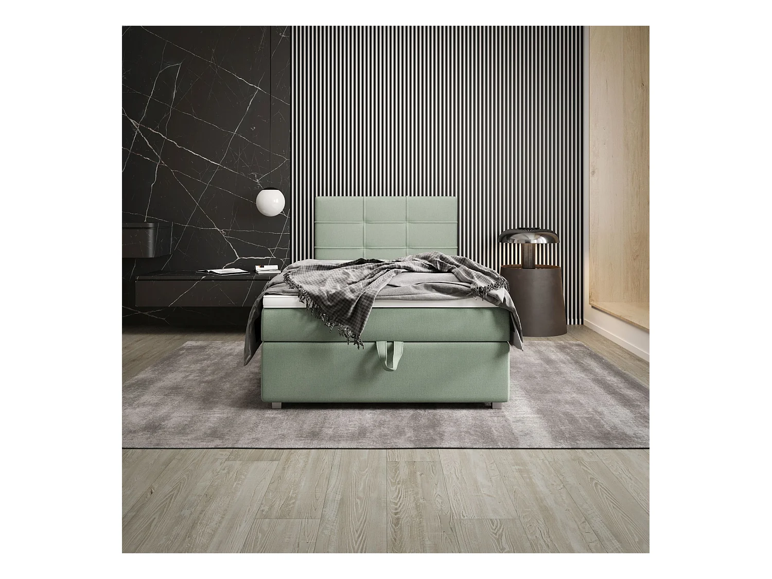 BEDANTE Lit boxspring FADO 1 80x200 Cosmic 16 Vert clair Lit Coffre Lit simple Lit d’hôtel