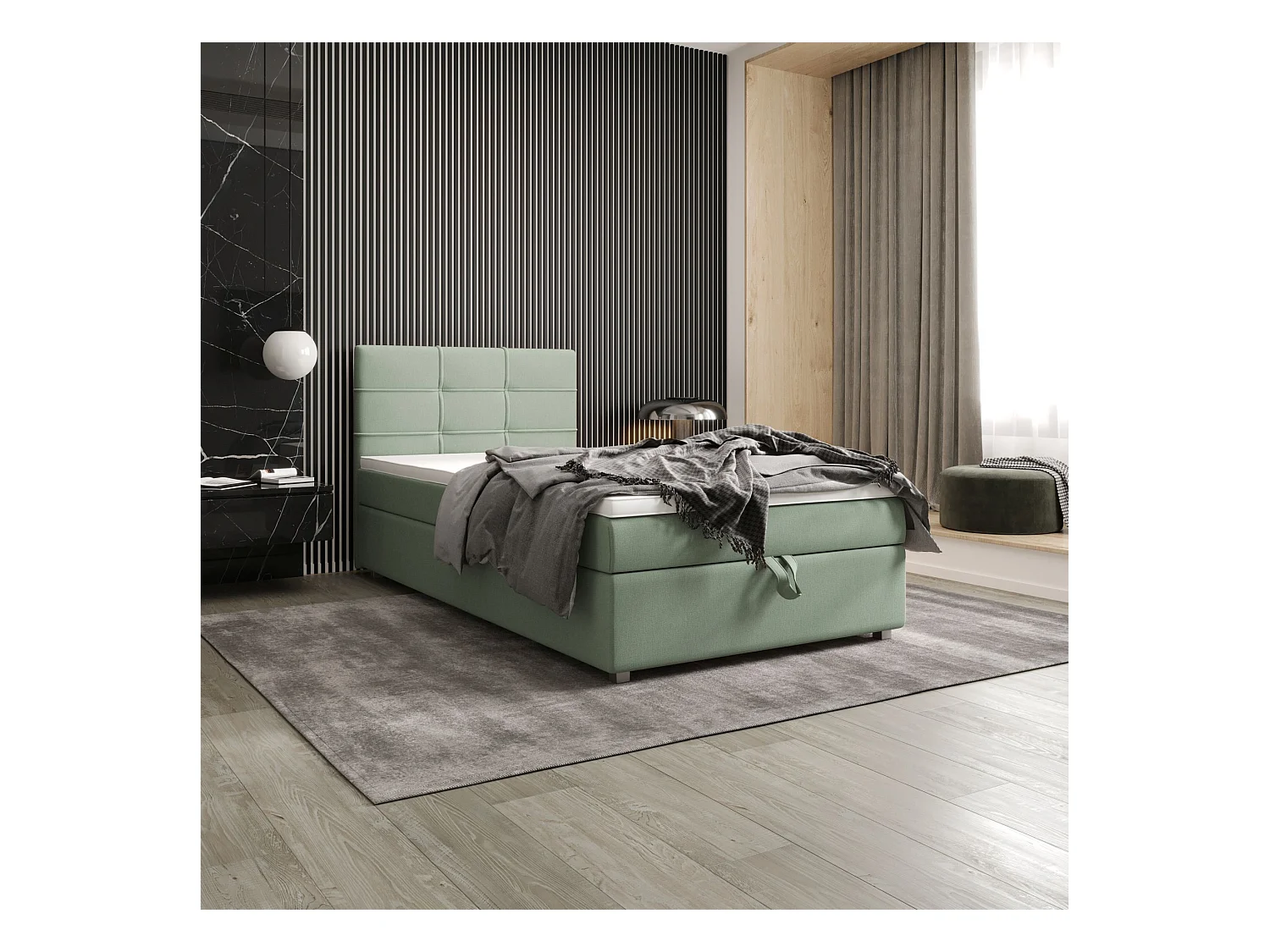 BEDANTE Boxspringbett FADO 22 80x200 Cosmic 16 Hellgrün Bett Bettkasten Einzellbett Hotelbett Topper Matratze Schlafzimmer Stauraum