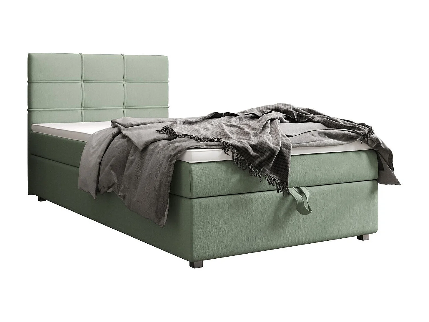 BEDANTE Boxspringbett FADO 22 80x200 Cosmic 16 Hellgrün Bett Bettkasten Einzellbett Hotelbett Topper Matratze Schlafzimmer Stauraum