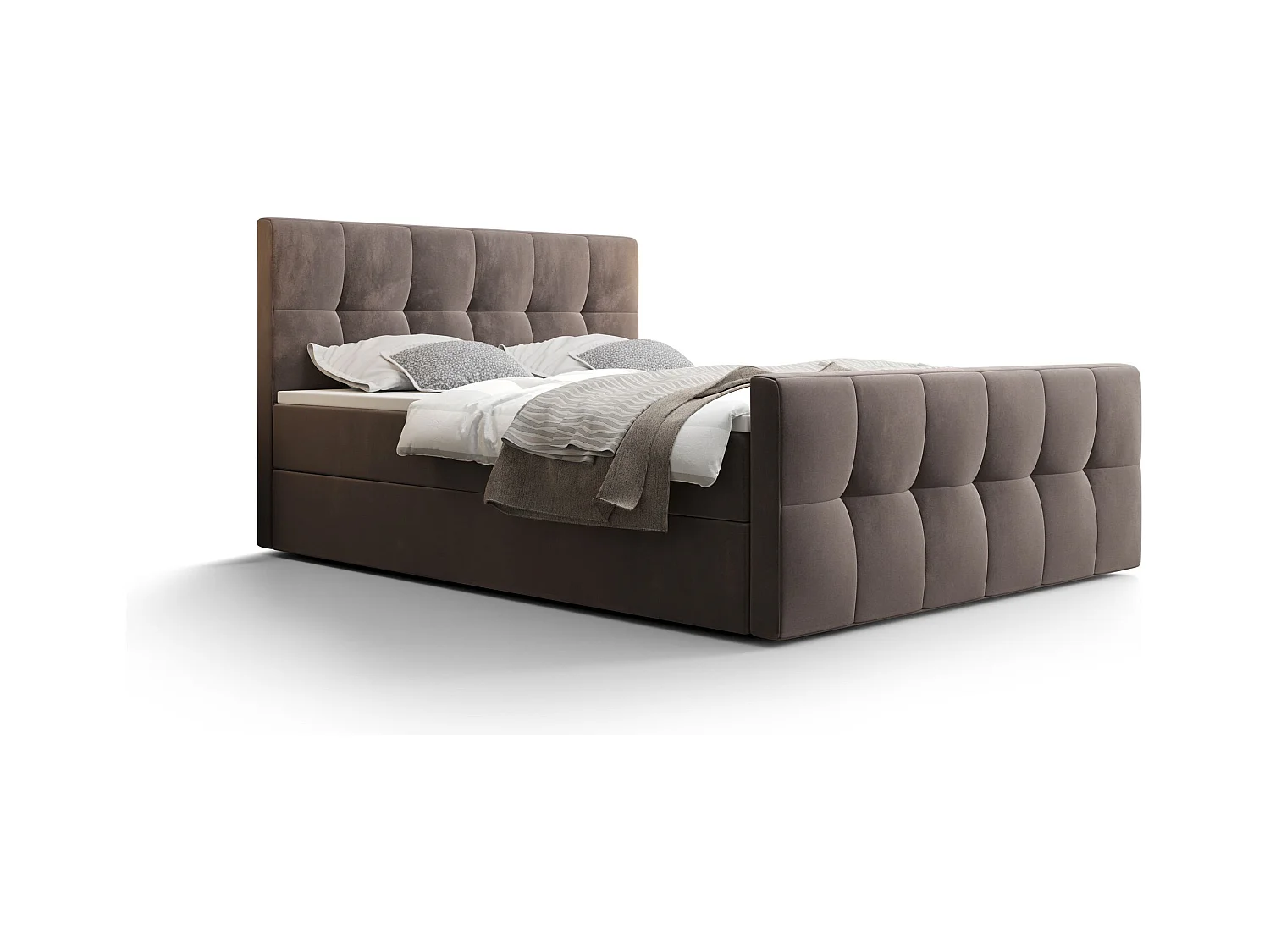 BEDANTE Lit boxspring MANHATTAN 180x200 Monolith 15 Brun Lit Coffre Lit double Lit d’hôtel Surmatelas Matelas Chambre Rangement