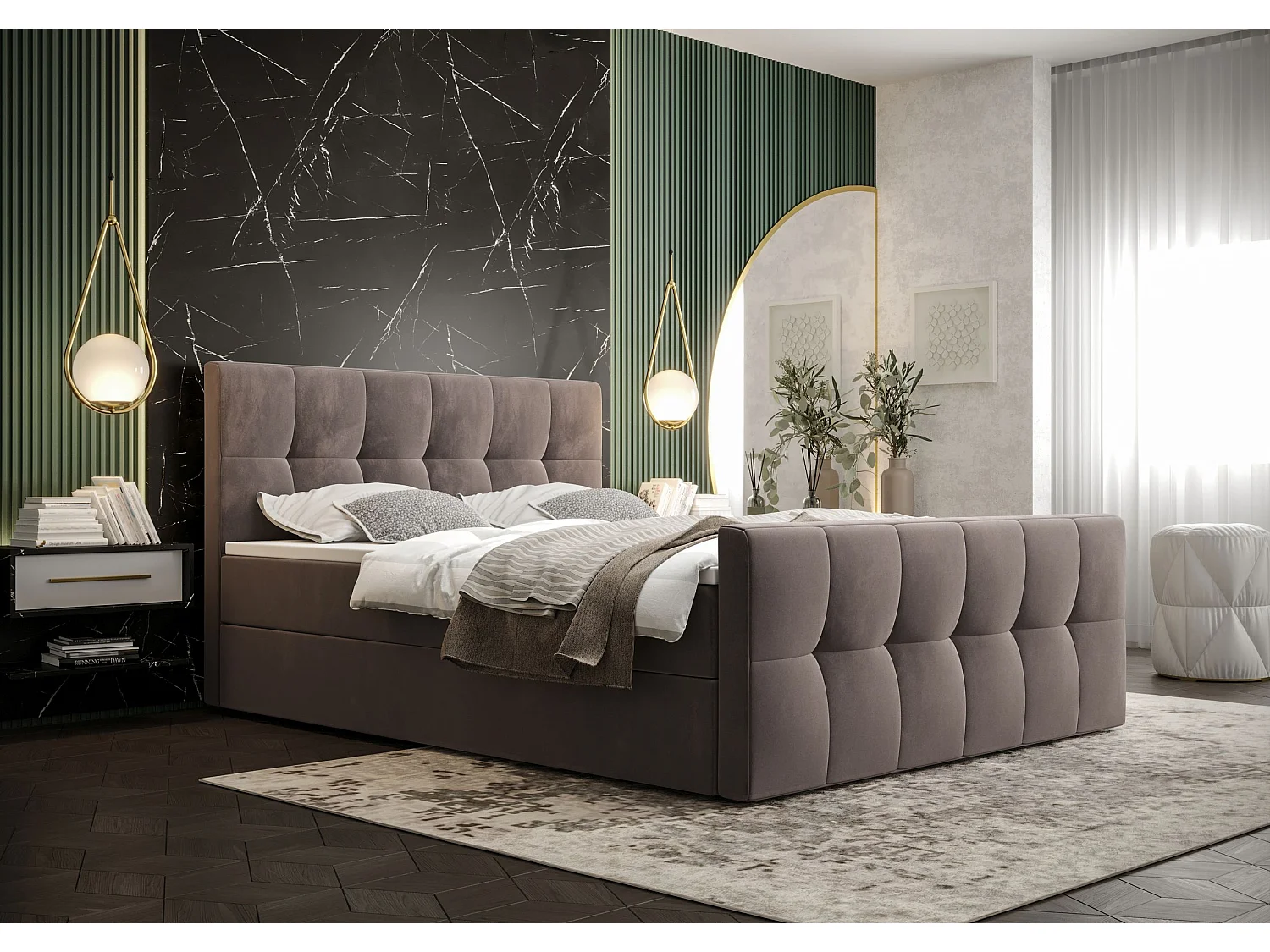 BEDANTE Boxspringbett MANHATTAN 180x200 Monolith 15 Braun Bett Bettkasten Ehebett Hotelbett Topper Matratze Schlafzimmer Stauraum