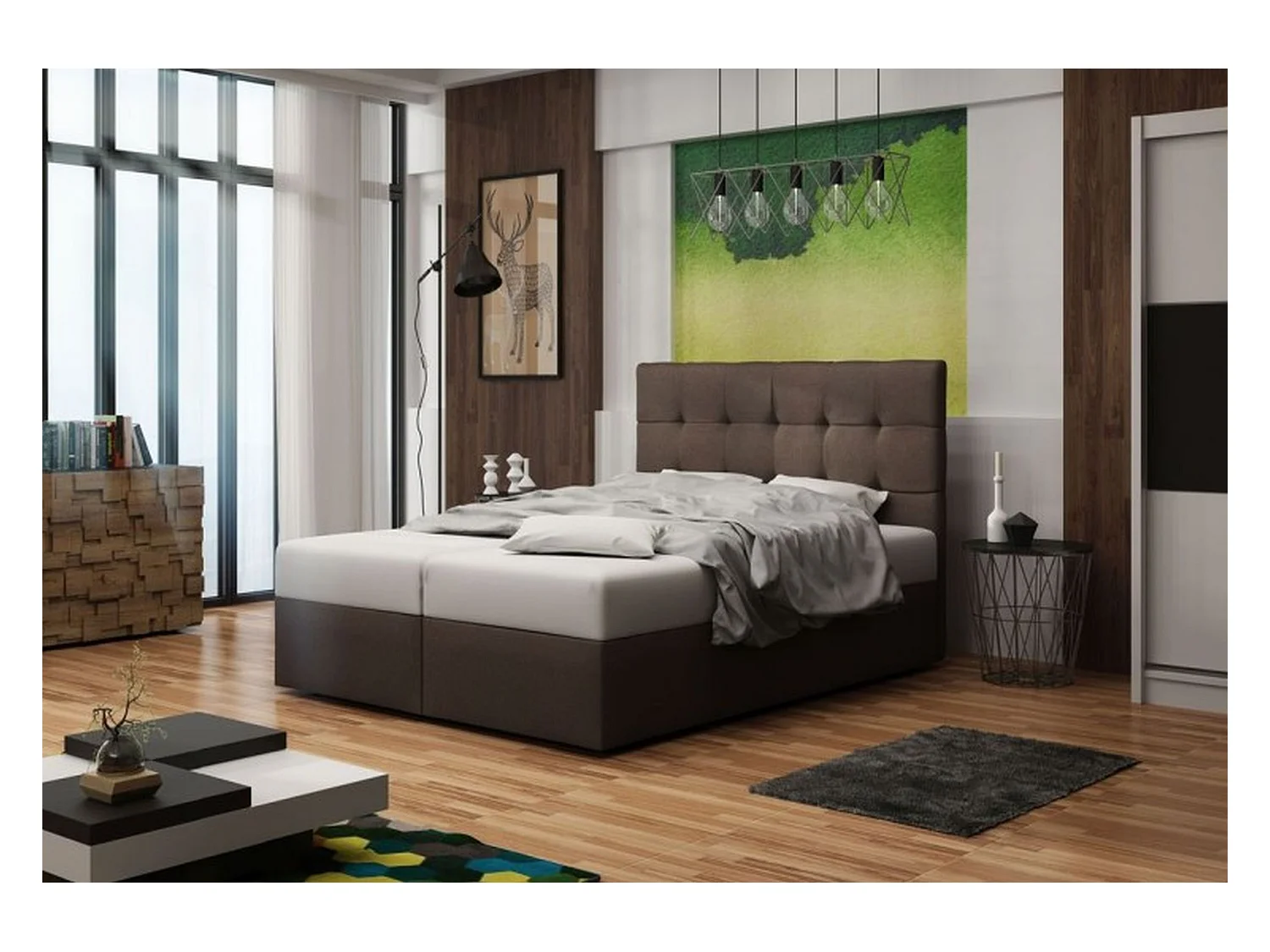 BEDANTE Lit boxspring DUO 2 160x200 Cosmic 800 Brun foncé Lit Coffre Lit double Lit d'hôtel Surmatelas Matelas Chambre Rangement