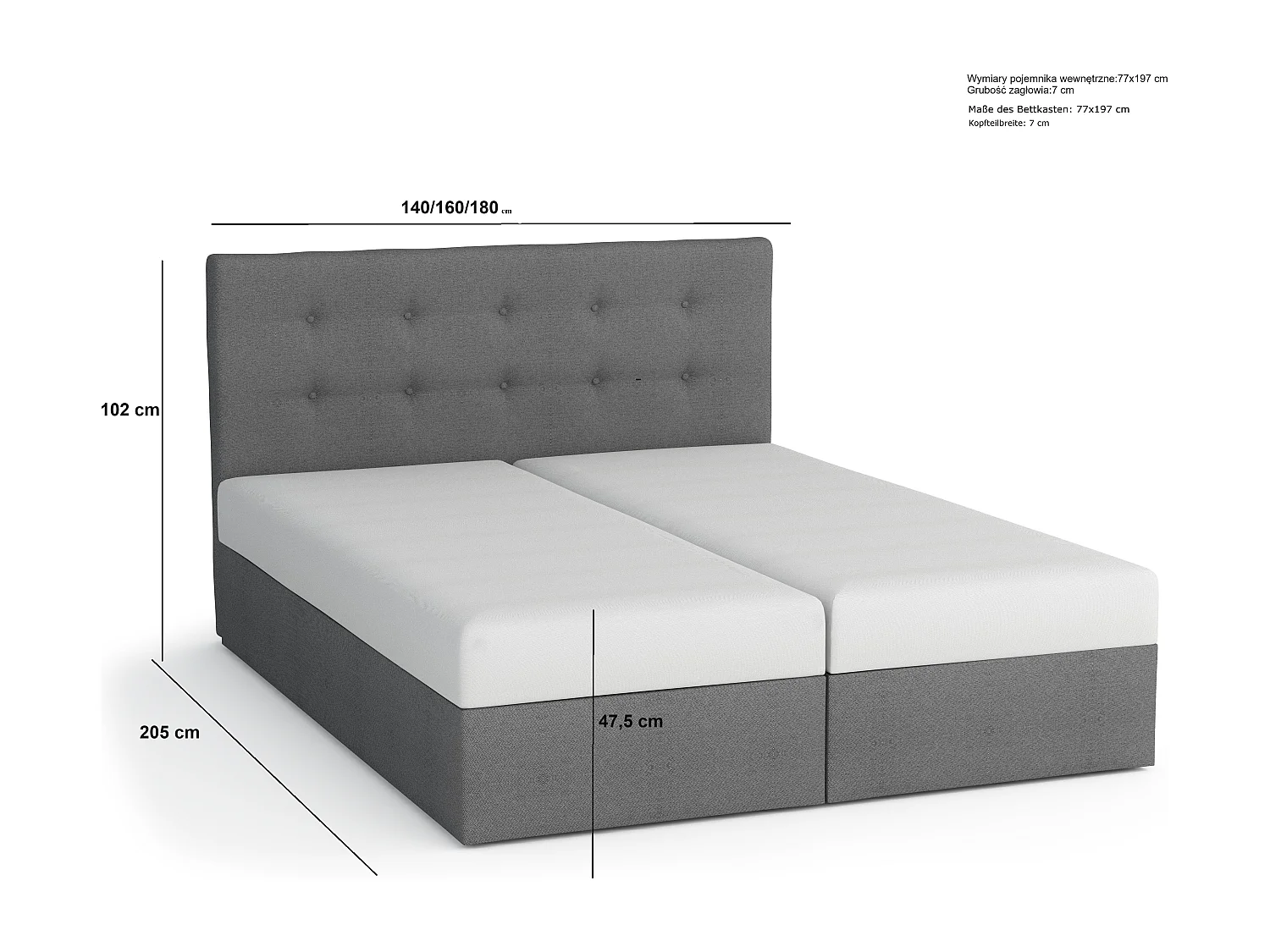 BEDANTE Boxspringbett DUO 2 160x200 Cosmic 800 Dunkelbraun Bett Bettkasten Ehebett Hotelbett Topper Matratze Schlafzimmer Stauraum