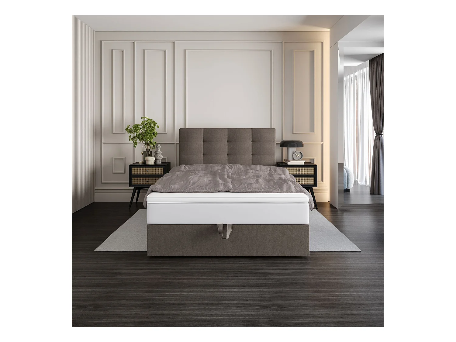 BEDANTE lit boxspring DUO 1 80x200 Cosmic 03 brun lit avec coffre lit double lit d’hôtel surmatelas matelas chambre espace de rangement