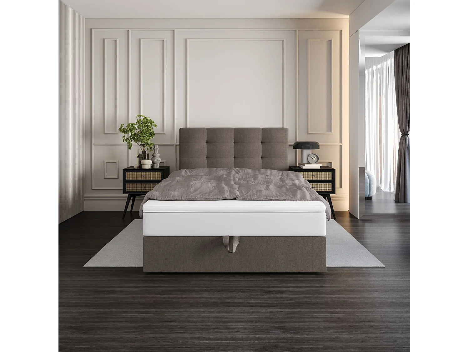 BEDANTE lit boxspring DUO 1 80x200 Cosmic 03 brun lit avec coffre lit double lit d’hôtel surmatelas matelas chambre espace de rangement