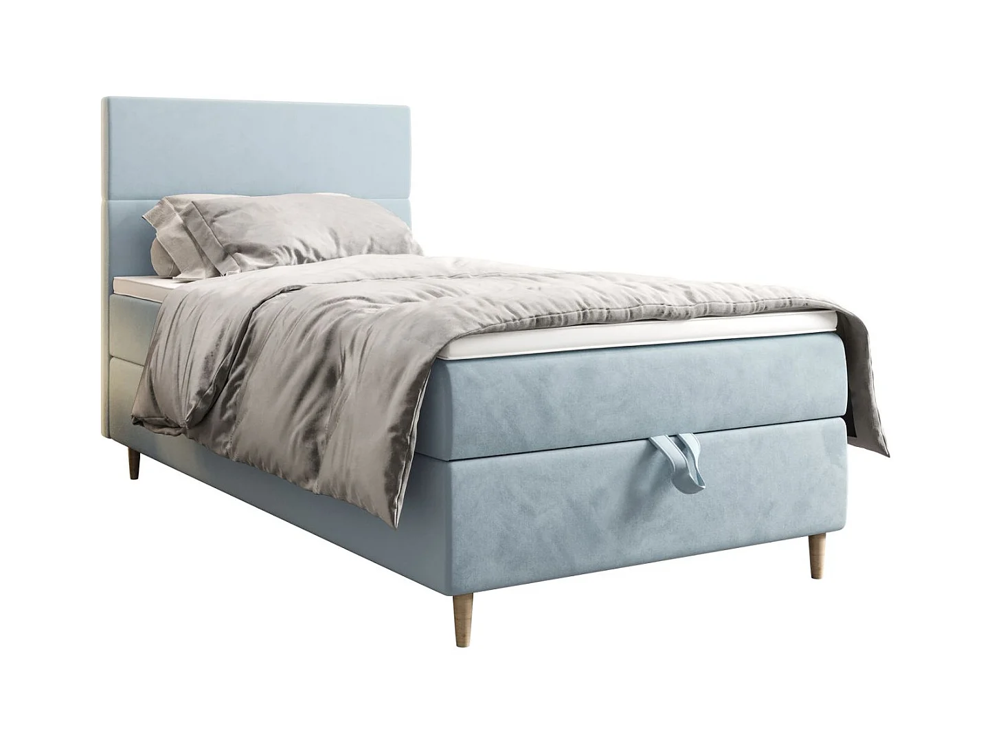 BEDANTE Lit boxspring FLO 80x200 Itaka 13 Bleu clair Lit Coffre Lit simple Lit d'hôtel Surmatelas Matelas Chambre Rangement
