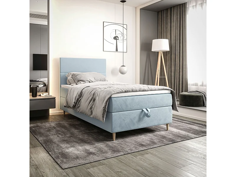 BEDANTE Lit boxspring FLO 80x200 Itaka 13 Bleu clair Lit Coffre Lit simple Lit d'hôtel Surmatelas Matelas Chambre Rangement