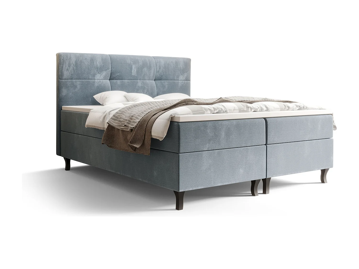 BEDANTE Boxspringbett LIMBA 140x200 Monolith 70 Hellblau Bett Bettkasten Ehebett Hotelbett Topper Matratze Schlafzimmer Stauraum